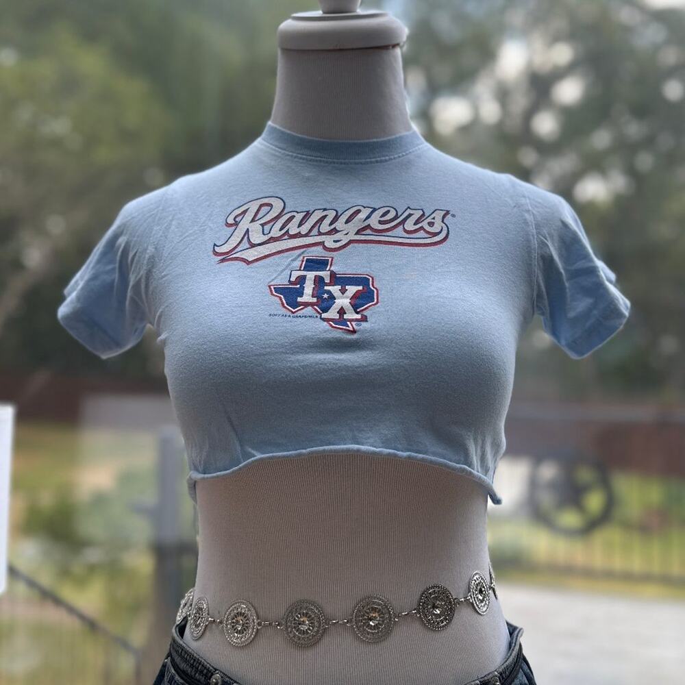 Texas Rangers Baby Blue Cropped Tee MLB Baseball Crop Top XS Soft As A Grape